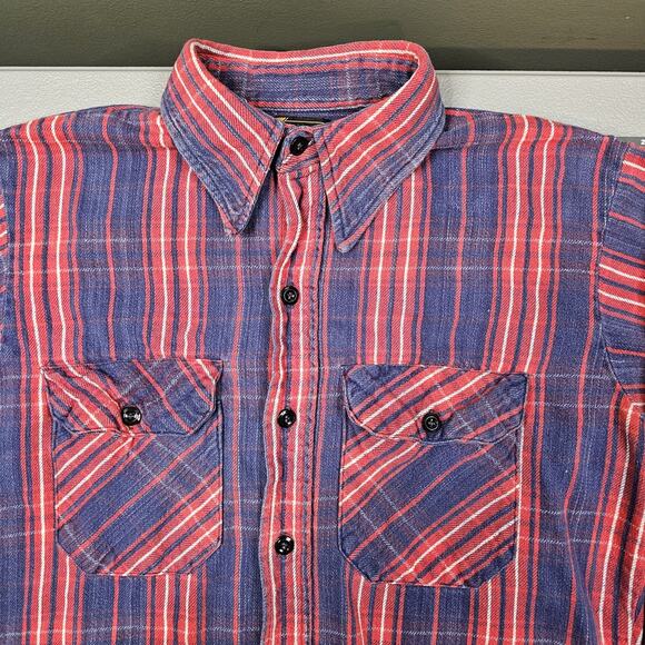 Vintage Dee Cee Flannel Shirt Medium 70s Plaid Blue Red Heavy Workwear Grunge - Picture 4 of 13